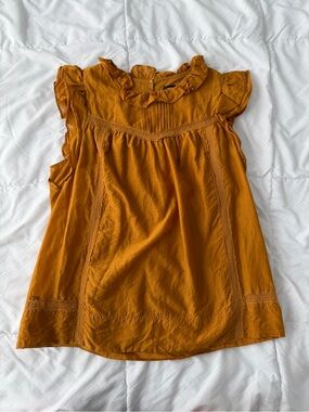 J. Crew Flutter Sleeve Blouse Top S Mustard Yellow Cotton Silk Work Office